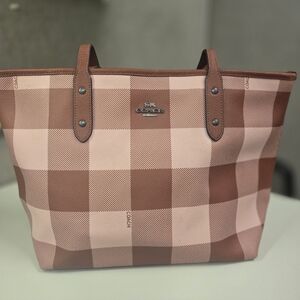 Coach Pink and Brown Plaid Tote